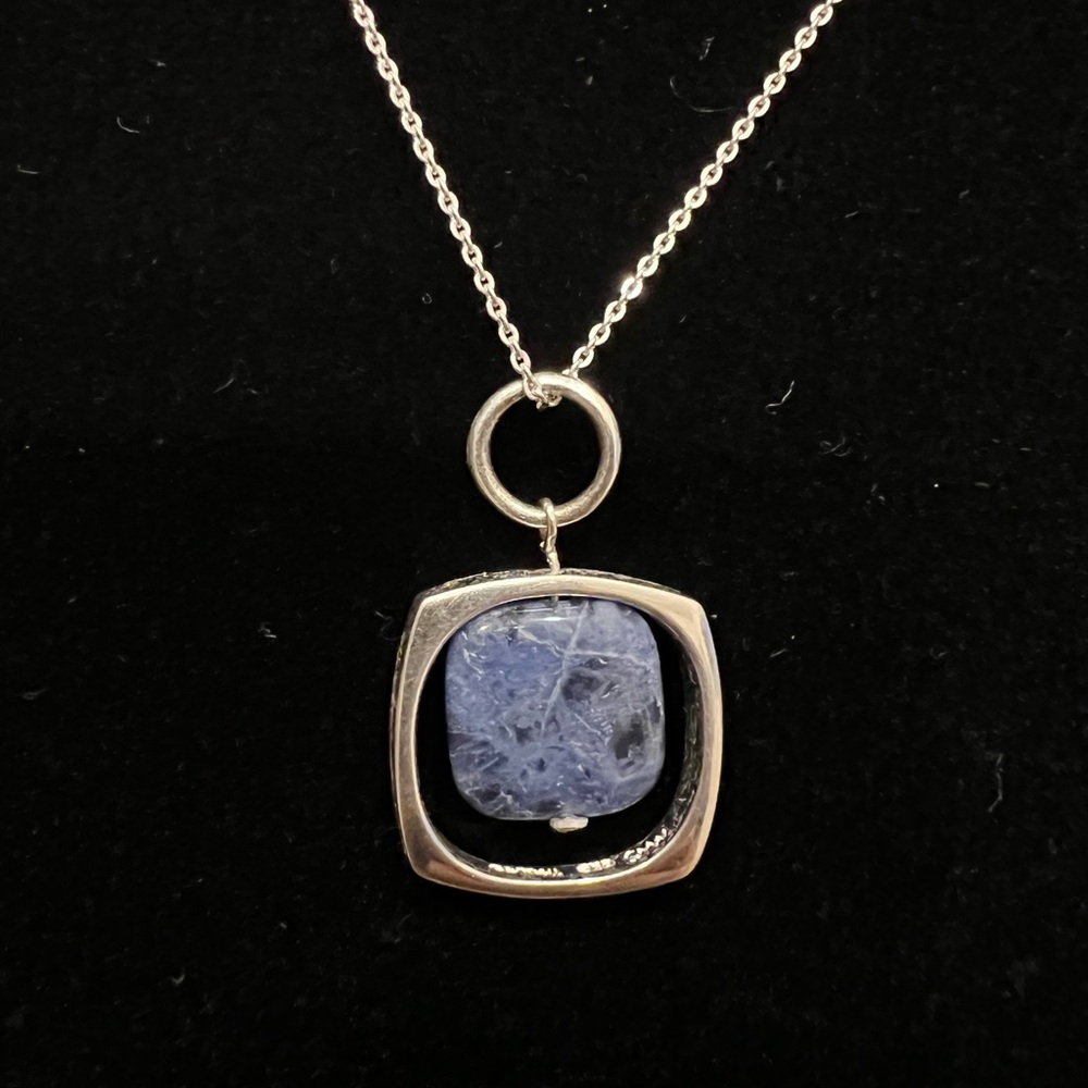 925 sterling silver Necklace with Blue marble Pendant - Picture 2 of 3